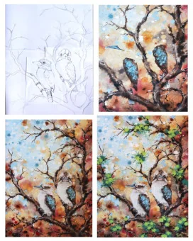 Regeneration Kookaburra progression -Artist Kristy-Ann
