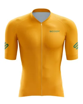 Staple Satsuma Spritz Deep Yellow with Vital Green logo detail Performance Cycle Jersey | Cycling Clothing