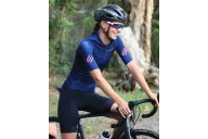 Staple French Navy with Strawberry logo detail Optimise Cycle Jersey and Black Bibs| Cycling Clothing