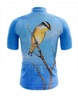 Australian Artist Cycle Jersey featuring a bright Pardalote perched on a branch against the blue Australian sky | Cycling Gear