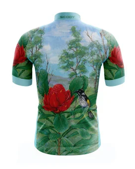 Australian Artist Cycle Jersey featuring a Waratah on an Australian Landscape | Cycling Gear