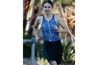 Women's Navy sleeveless triathlon suit w front zip for sale at Scody Australia. Flexible payment options| Triathlon Suits