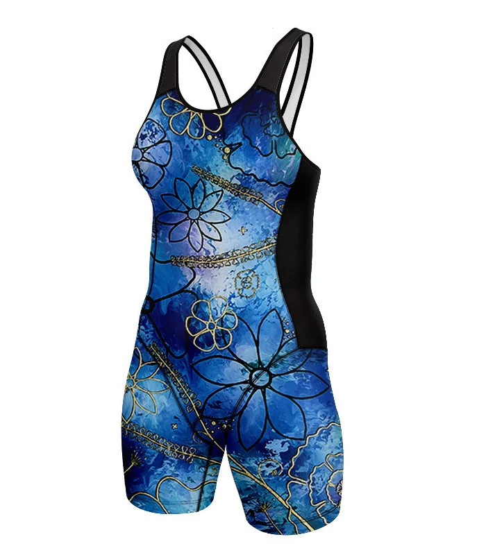 Swim-Optimised Triathlon Suit, Open Back - Floral Cluster