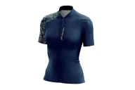 A cycle jersey with a navy body and a subtle leaf motive on the sleeve | Cycling Jersey