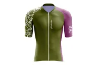 A cycle jersey with a harmonious blend of olive and subtle pink with a leaf motive | Cycling Jersey