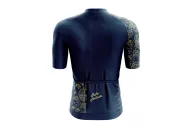 A cycle jersey with a navy body and a subtle leaf motive on the sleeve | Cycling Jersey