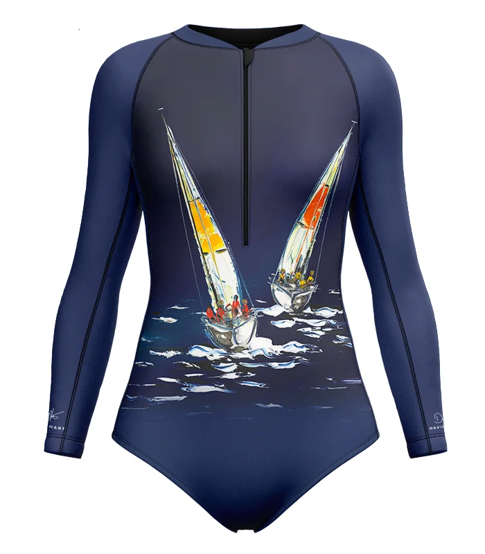 Sleeved Swimsuit, UPF50+ - Sailing Boats