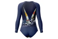 David Hart Sailing Boats Sleeved Swimsuit, UPF50+ | Beach Wear