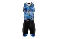 Men's Floral Cluster Blue sleeveless triathlon suit for sale at Scody Australia. Flexible payment options| Triathlon Suits
