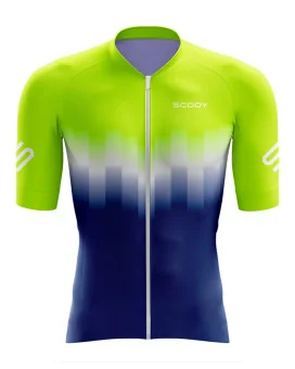 Aero Optimised Cycle Jersey Fluoro Lime upper through white through cobalt blue lower | Made in Australia