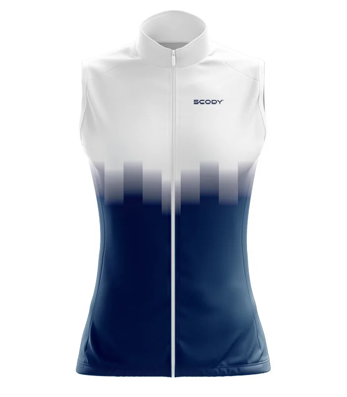 Cycle Gilet with Pockets - Highlights White on Navy, Lightweight, Windproof