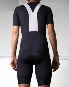 Cargo Cycle Bib Shorts, Pure Black with mesh pockets and fabric cuffs | Made in Australia