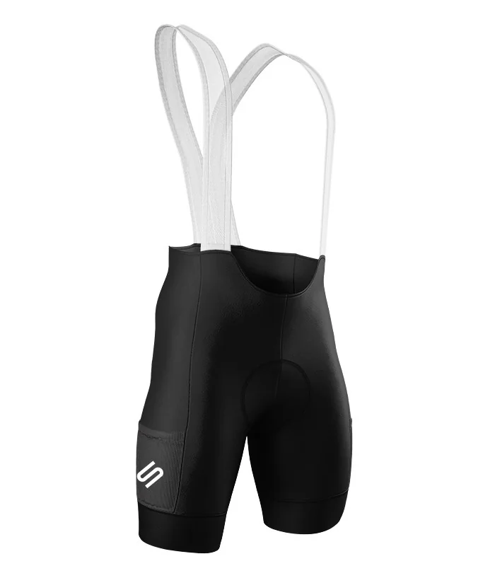 Black Cargo Cycle Bib Shorts, Mesh pockets, X-Opaque Cuff, Seamless strap