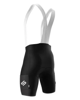 Cargo Cycle Bib Shorts, Pure Black with mesh pockets and fabric cuffs | Made in Australia
