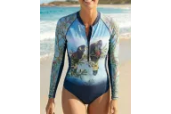 SCODY Women’s Sleeved Swimsuit – Black Cockatoo Print